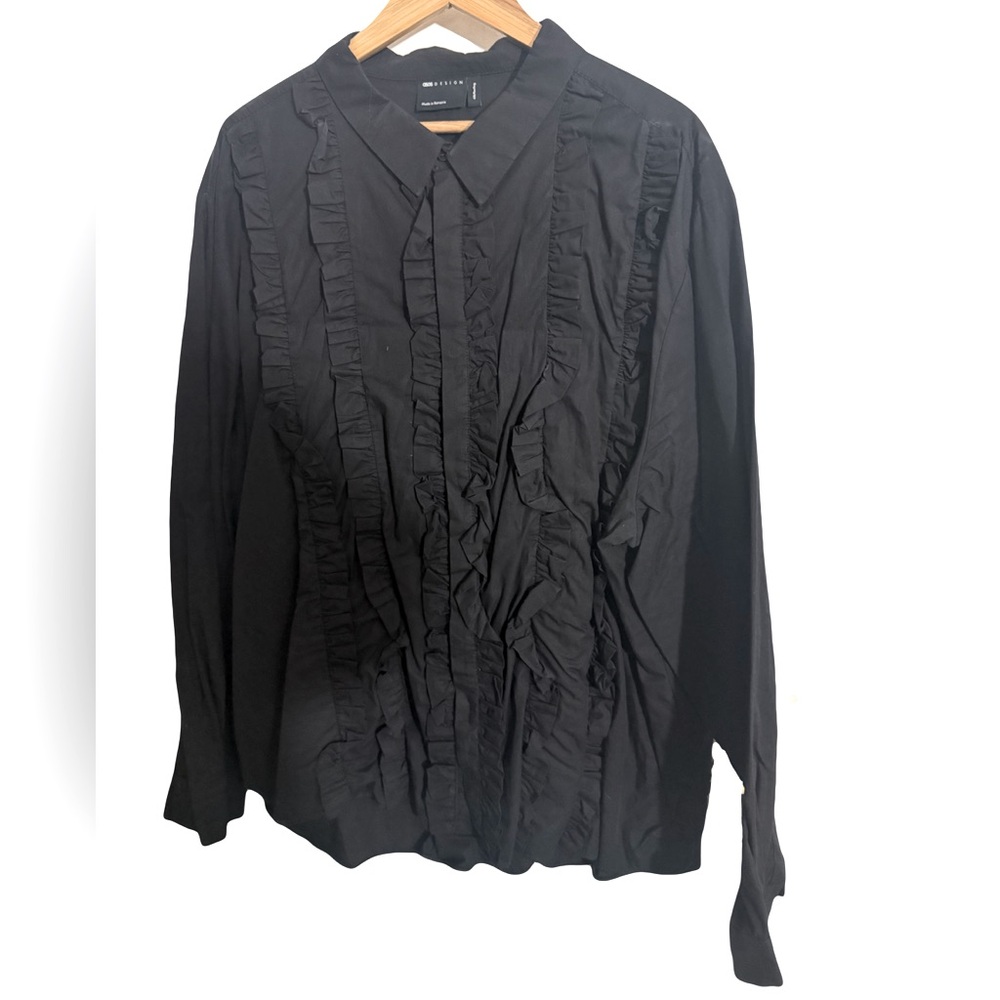 ASOS MENS Black Ruffled Long Sleeve Shirt
